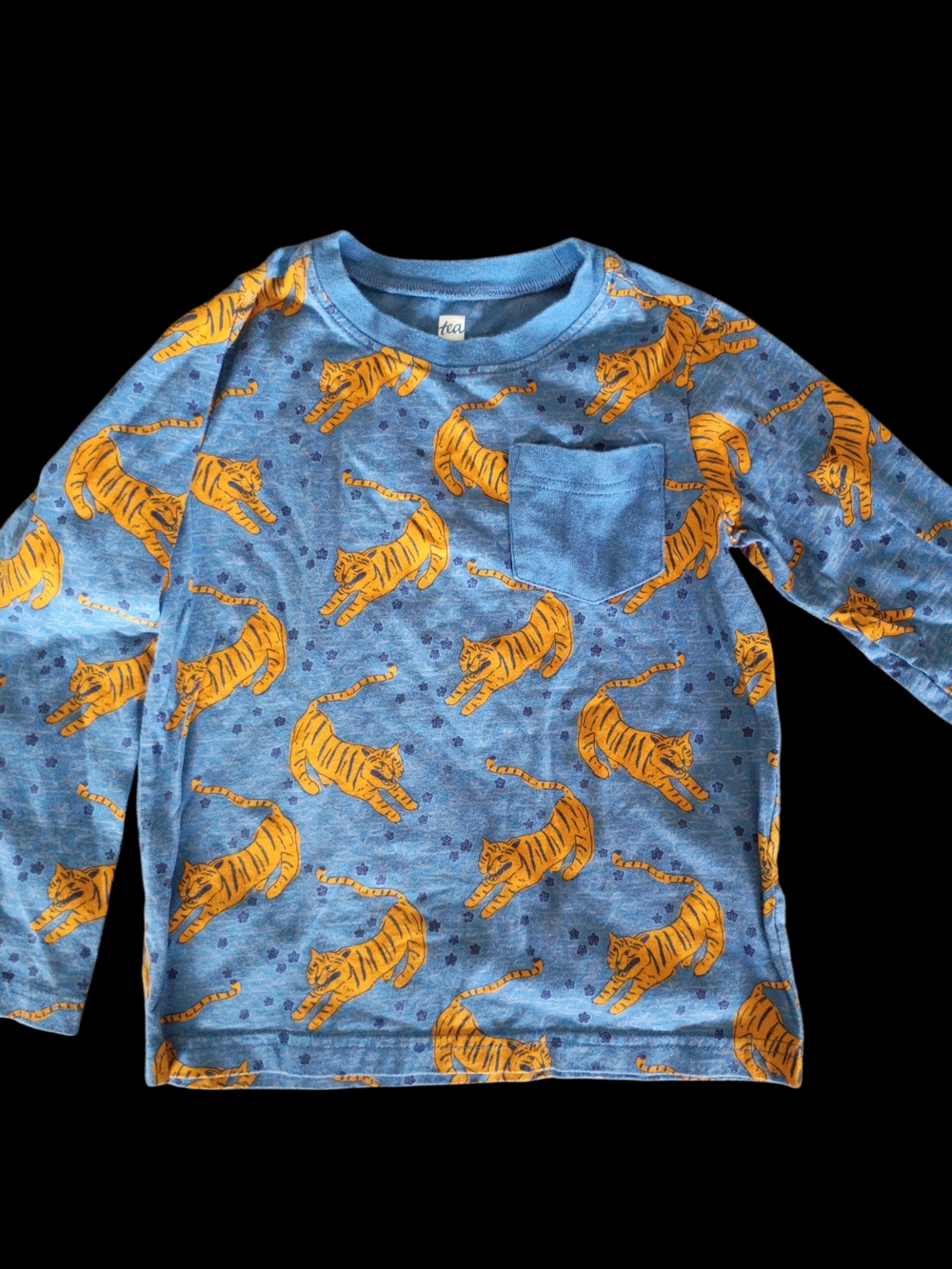 Tea Collection Blue Long-Sleeve Tee with Orange Tiger Print